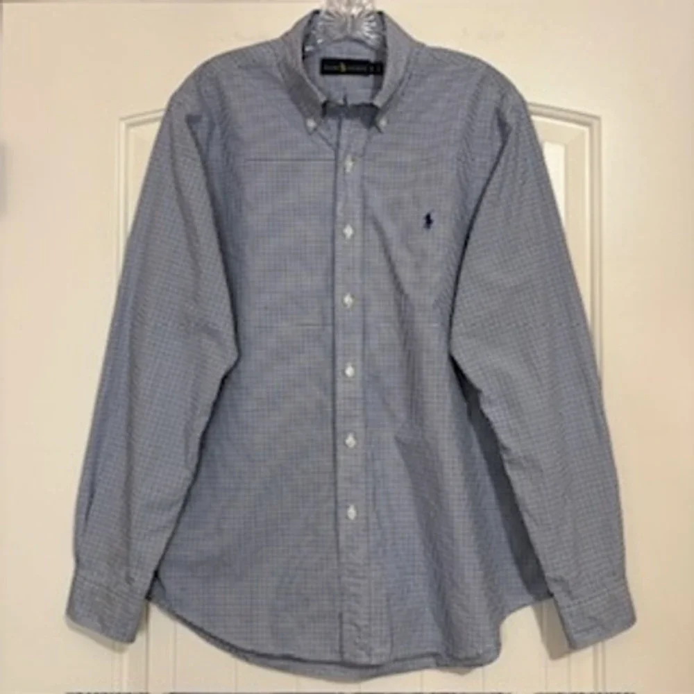 Ralph Lauren Men Blue Button Down Long‎ Sleeve Shirt Sz L Cotton Ivy League Prep
